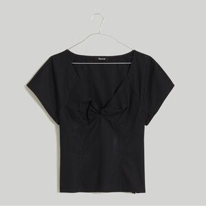 Madewell Black Twist Front Poplin Blouse Fitted Seamed Short Sleeve Top 8